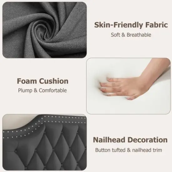 Canopy Bed Frame with Upholstered Headboard, Four Poster Design, Button Tufted, and Slide Rail, No Box Spring Required, Wooden Slatted Structure image {8}