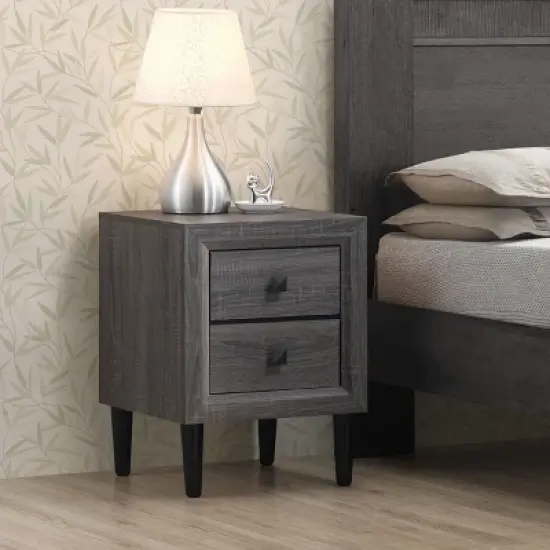 Costway 2PCS Nightstand W/2 Drawer Multipurpose Retro Grey Bedside Table Fully Assembled image {2}