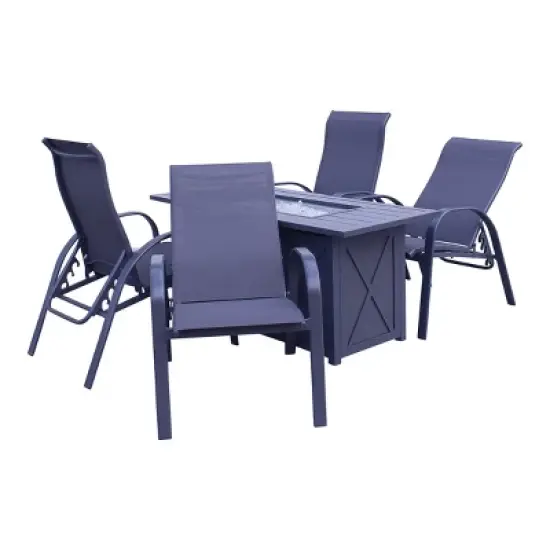 Courtyard Casual Santa Fe 5 pc Rectangle Fire Pit Set with Sling Reclining Chairs  Includes One Rectangle Fire Pit and Four Sling Reclining Chairs image {7}