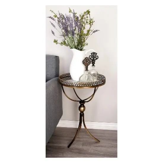 Metal and Glass Round Pedestal Table Gold - Olivia & May image {4}