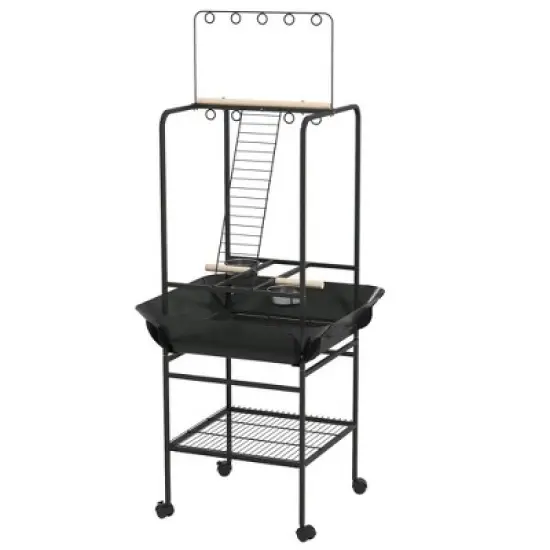 Resenkos Bird Stand with Wheels, Perches, Stainless Steel Feed Bowls, Pull-Out Tray, Dark Gray image {5}