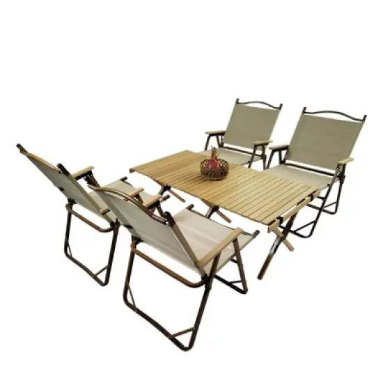 FIONECA Multi-Function Foldable Dining Set with 1 Table & 4 Chairs, Portable Indoor Outdoor Dining Furniture, Natural Finish image {5}