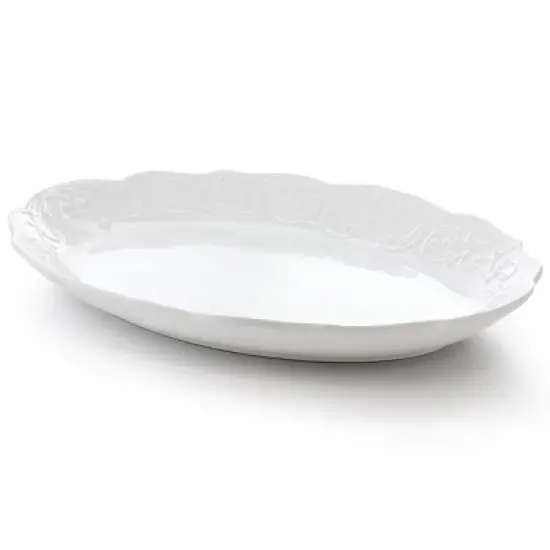 Gibson Home Bountiful Joy 18.75 x 14 Inch Durastone Oval Platter in White image {1}