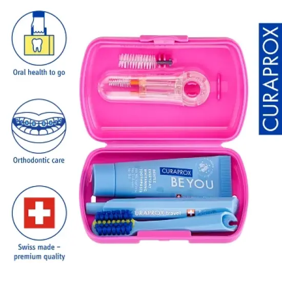 Curaprox Ortho Travel Set Pink, Complete Braces Care Kit for On-the-Go Oral Hygiene image {1}