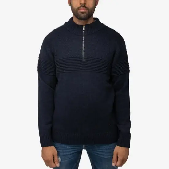 X RAY Men's Quarter Zip Sweater, Slim Fit Knitted Mock Neck Long Sleeve Pullover Top image {8}