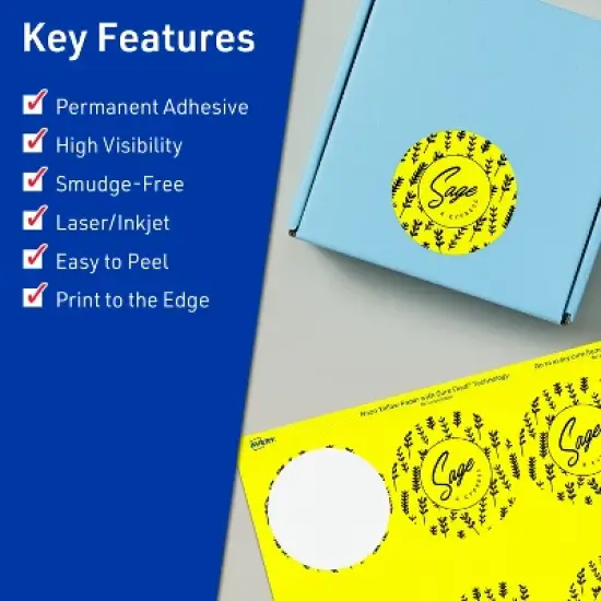 Avery Neon Yellow Paper Labels, 2.5" Diameter Round image {1}