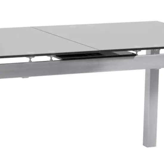 IvanExtendable Dining Table in Brushed Stainless Steel and Gray Tempered Glass Top - Armen Living image {3}