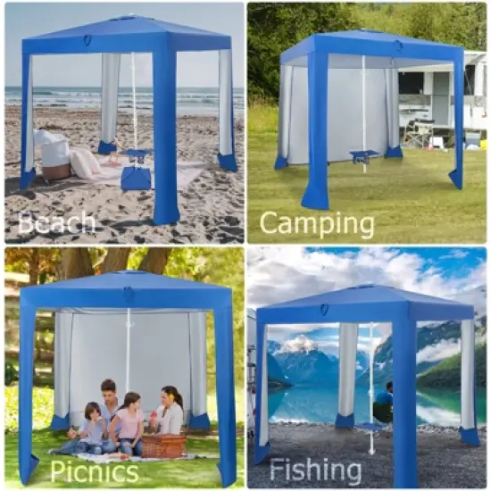 Tangkula Beach Canopy Tent Beach Cabana with Detachable Sidewall 5 Sandbags Carrying Bag UPF 50+ Protection Outdoor Beach Umbrella Shelter for Beach image {6}