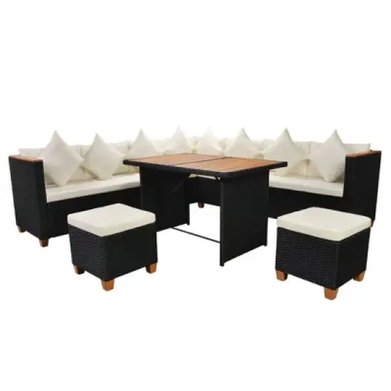 vidaXL Patio Furniture Set Set of 7 Black and Cream image {2}