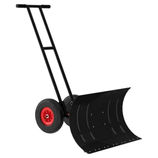 GustoWave 30" Heavy-Duty Steel Wheeled Snow Pusher - Adjustable Handle & Angled Blade with Non-Slip Wheels, Black Snow Shovel image {8}
