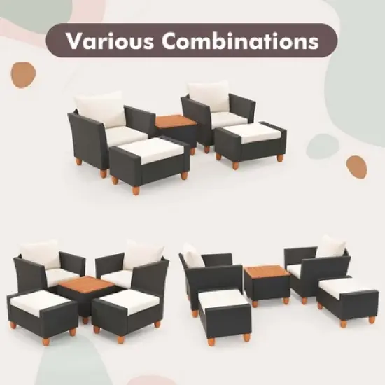 Costway 5 PCS Patio Furniture Set with Storage Table Ottomans Soft Pillows & Cushions image {8}