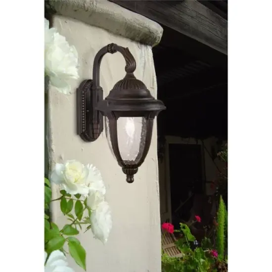 John Timberland Casa Sierra Rustic Vintage Outdoor Wall Light Fixture Bronze Downbridge 18 1/2" Clear Seedy Glass for Post Exterior Barn Deck House image {3}