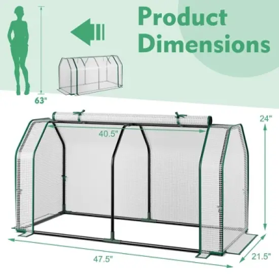 Costway 47.5''x 21.5''x 24''Portable Mini Greenhouse with 2 Zipper Doors & Ground Stakes image {2}