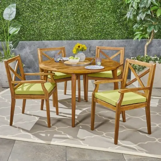 Christopher Knight Home Mayne Outdoor Acacia Wood 5 Piece Dining Set with Cushions image {12}