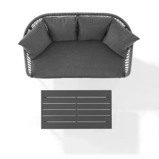 Dover 2pc Outdoor Rope Conversation Set with Loveseat & Coffee Table - Charcoal/Matte Black - Crosley image {11}