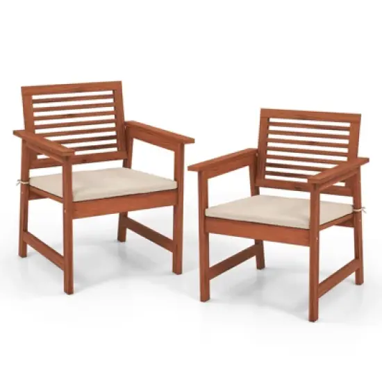 Tangkula Outdoor Hardwood Armchairs Set of 2/4 Weather-resistant Slatted Armchairs w/Removable Cushions image {8}