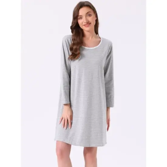 INSPIRE CHIC Women's Stripe Pajamas Nightshirt Lounge House Dress Sleep Shirts Sleepwear Long Sleeve Nightgowns image {2}
