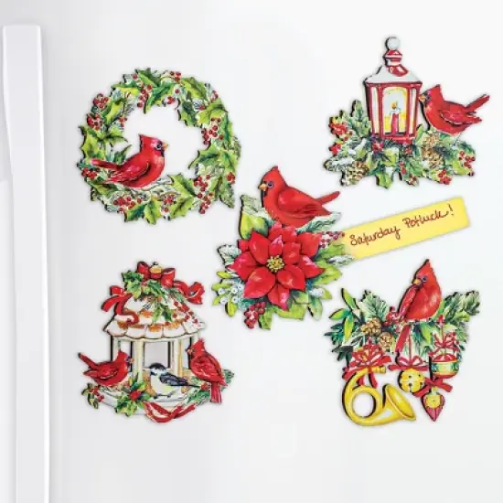 Collections Etc Beautiful Holiday Cardinals Refrigerator Magnets - Set of 5 image {1}