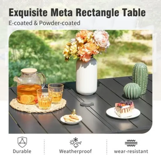 Captiva Designs 8pc Patio Dining Set with Rectangular Table & Armrest Rattan Chairs & Market Umbrella image {3}