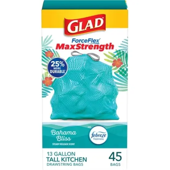 Glad ForceFlex MaxStrength Bahama Bliss Drawstring Trash Bags - Febreze Freshness - 13gal - 45ct image {17}