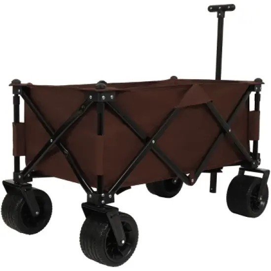 SKRAN Collapsible Wagon,300lb Load-Bearing Outdoor Utility with All-Terrain Wheels, Adjustable Handle,for Camping, Shopping,Picnic,Brown image {5}