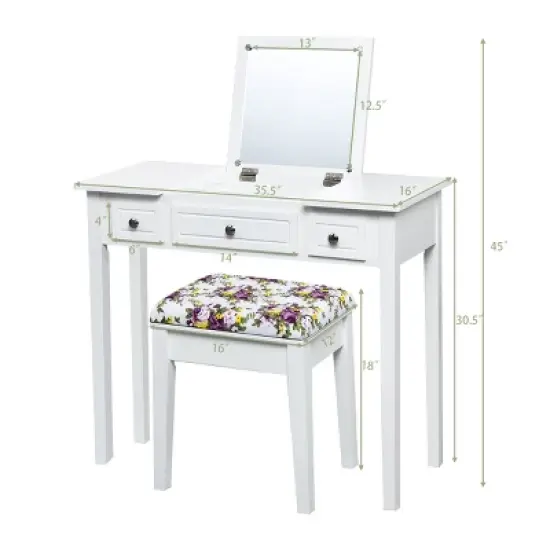 Costway Vanity Dressing Table Flip Top 7 Compartments Makeup Desk image {1}