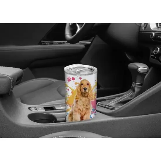 100 North 20 Ounce Stainless Steel On the Go Travel Tumbler With Push Top Lid, Cocker Spaniel Dog Paint Splatter image {4}