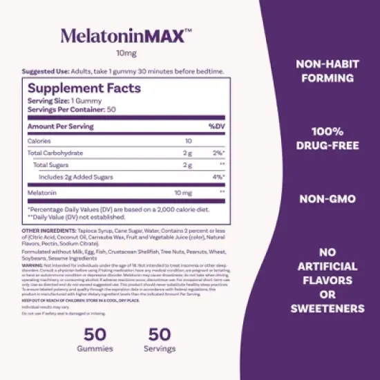 Natrol Melatonin Max 10mg Per Gummy Sleep Aid - Blueberry - 50ct image {5}
