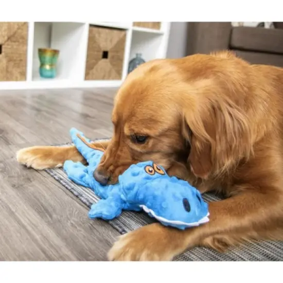 goDog Gator Squeaker Plush Pet Toy, Chew Guard Technology for Dogs & Puppies - Blue, Large image {6}