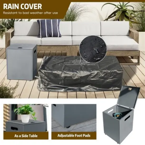 Moda Furnishings W42.1"*D19.8"*H11.8" Outdoor Patio Steel Fire Pit Table With Rain Cover image {9}
