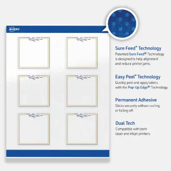 Avery 3" x 3" Labels, Gold & Navy Border with Florals, 60 ct image {2}