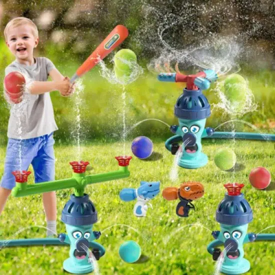 TITQWOP 4-in-1 Water Sprinkler Baseball Hydrant Toy for Kids, 360&deg; Rotating Hydrant Design with 4 Baseballs, Fun Tee Ball Game Set for Boys & Girls image {1}