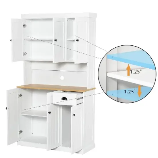 TIRAMISUBEST 71" Farmhouse Pantry Cabinet - Freestanding Kitchen Storage with Microwave Space, 6 Doors & Adjustable Shelves, White image {3}
