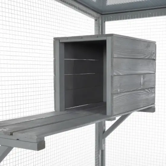 70" Wooden Cat House,Outdoor Cat Enclosure with Platforms,Wheels,Lockable Doors,Sunshine Roof - Maison Boucle image {5}