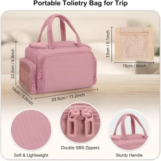 Travel Toiletry Bag for Women, Lightweight Wide-open Cosmetic Travel Bags for Toiletries image {1}