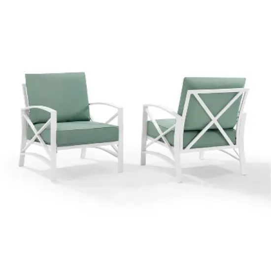 2pk Kaplan Outdoor Steel Arm Chairs Mist/White - Crosley image {6}
