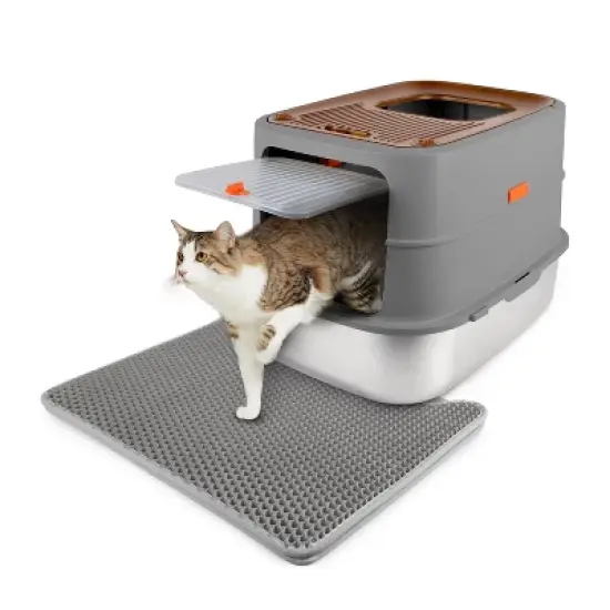 Allforpaws Cat Litter Box Top & Front Entry Hooded Cat Litter Box With Stainless Steel Base image {14}