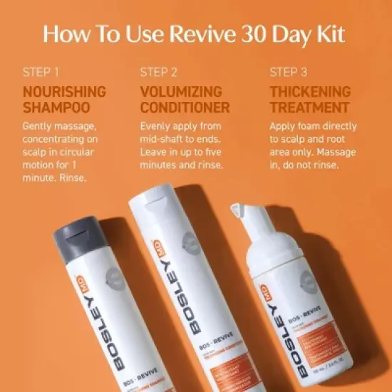 BosleyMD BOS-REVIVE Starter KIT for Visibly Thinning Color-Treated Hair - Color-Safe (Orange) Shampoo + Conditioner + Treatment | Bosley MD image {1}