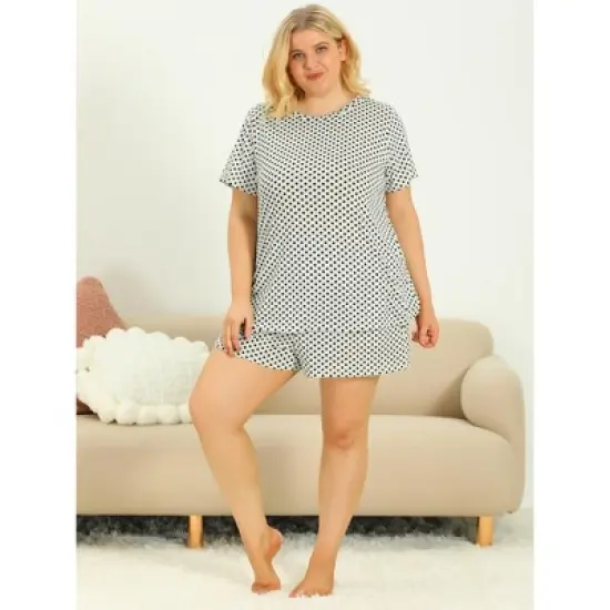 Agnes Orinda Women's Plus Size Nightwear Short Sleeve Shirt and Shorts Pajamas Set Polka Dots Sleepwear image {2}