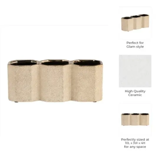 Sagebrook Home 10" Ceramic 3-cup Pen and Pencil Holder for Stylish Desktop Storage at Your Home or Office image {7}