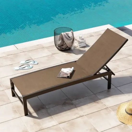 Outdoor Adjustable Chaise Aluminum Lounge Chair Brown - Crestlive Products: Patio Pool Furniture, Water-Resistant image {2}