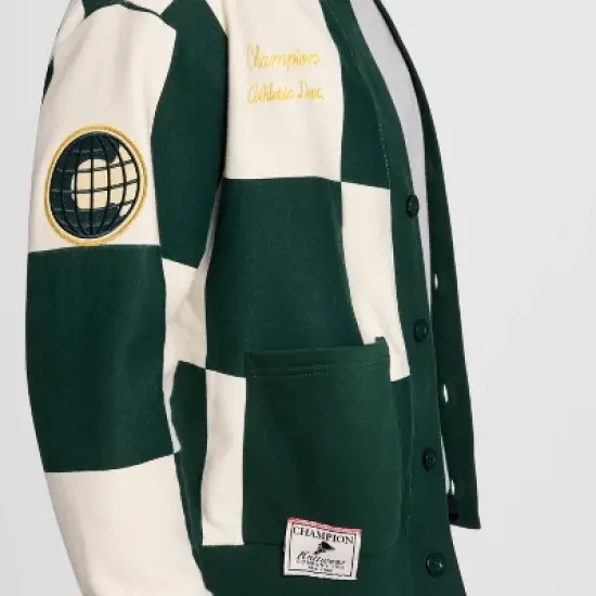Champion Men's Varsity Check Cardigan Sweater - Green image {4}