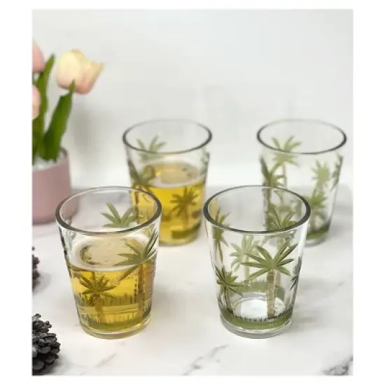 Palm Tree Design Acrylic Glasses Drinking Set of 4 DOF (15oz), Plastic Drinking Glasses, BPA Free Cocktail Glasses, Drinkware Set image {1}