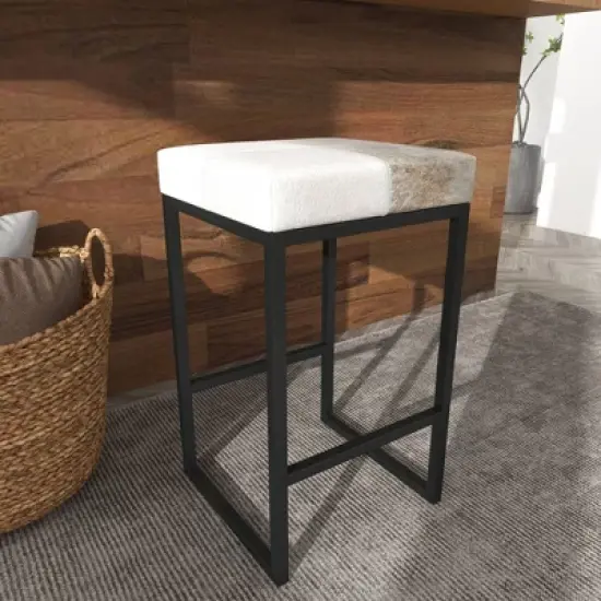 Industrial Cowhide and Metal Counter Height Barstool Gray - Olivia & May image {11}