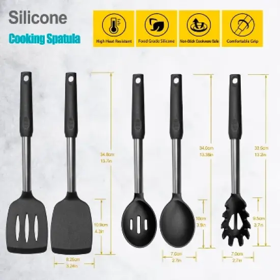 Itopfox Silicone Spatula and Cooking Spoon Set, 5-Pack Non-Stick Kitchen Utensils with Heat Resistant Stainless Steel Handle, Solid & Slotted Spoons image {5}