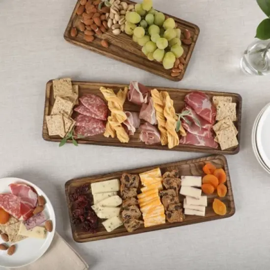 Gibson Home Truss Peak 3 Tier Serving Tray for Party, 18" Acacia Wood Cupcake/Charcuterie/ Dessert Farmhouse Tiered Platters image {3}