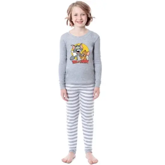 Tom And Jerry Unisex Youth Child Girls' Boys' Sleep Tight Fit Pajama Set Grey image {1}