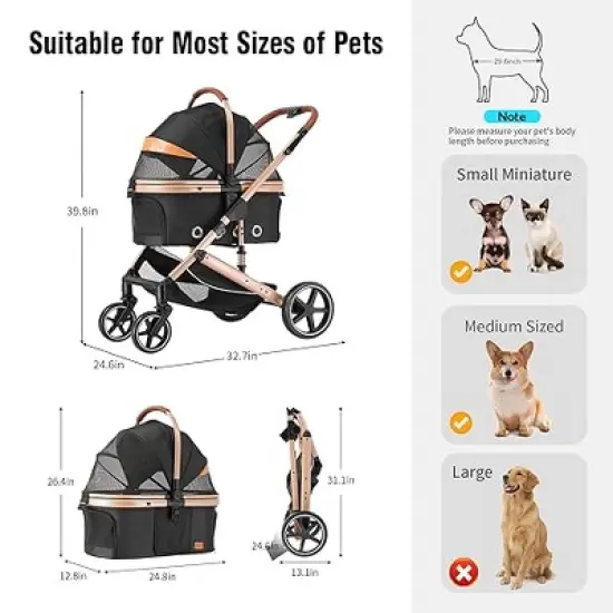 Gulches Pet Strollers: 4-in-1 Lightweight Folding Stroller with Reversible Canopy - 45 lbs Capacity image {5}