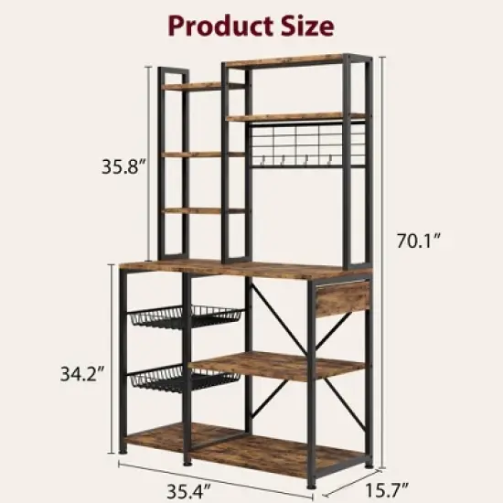 70.1" Bakers Rack with Power Output, Coffee Bar Station with 2 Big Metal Basket, Large Storage Rack, Coffee Stand Station image {1}