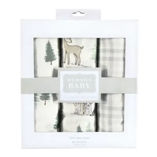 Hudson Baby Infant Boy Cotton Muslin Swaddle Blankets, Forest Animals, One Size image {1}